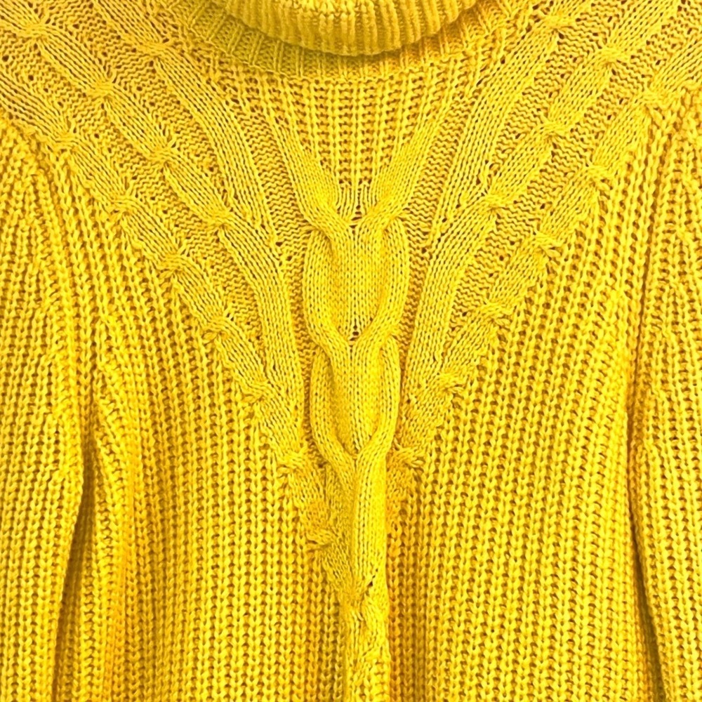 Lands' End Turtleneck Sweater Womens M Yellow Excellent Cable Knit Chunky Cotton - Picture 7 of 10